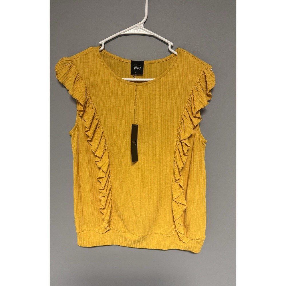 Anthroplogie W5 Women's Short Sleeve Ruffle Shirt- Mustard Yellow Size S NWT